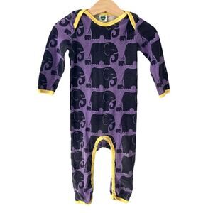 Smafolk Long Sleeve Jumpsuit Romper - Elephants - Purple Yellow - 9-12M, 80cm